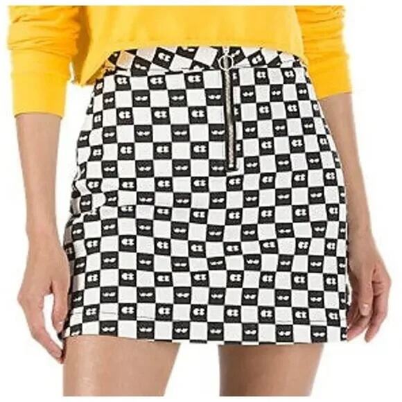 Vans Lazy Oaf Eyeball Checkered Mini Skirt XL Black White 2018 Limited Zipper - Picture 1 of 7